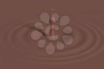 Drop of coffee or melted chocolate falling down and creating round ripples with a swirl. Top view. Vector illustration