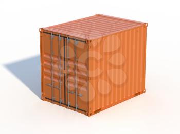 Ship cargo container 10 feet length. Brown metallic freight box with shadow isolated on white background. Marine logistics, harbor warehouse, customs, transport shipping concept. 3D illustration