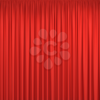 Red stage curtains for interior performance event on theatrical stage or in concert hall, isolated on white background. Vector illustration