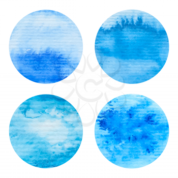 Hand painted watercolor circles set. Nautical sea texture, blue colors. High resolution graphic design elements for business cards, wedding and baby shower invitation, birthday cards and web sites.