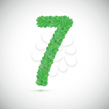 Number seven, made up of green leaves, vector illustration