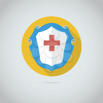 Flat vector icon with red cross, the symbol of medicine