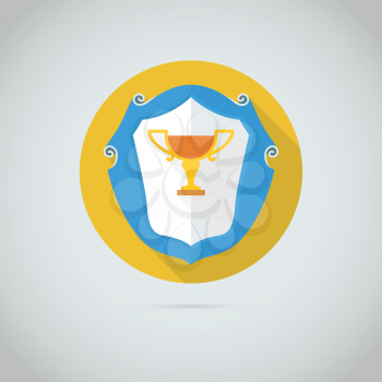 Flat vector icon with golden cup, symbol of victory