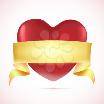 Red heart with tape.  Vector illustration