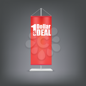 Dollar deal. Vertical red flag at the pillar. Advertising for your business events.