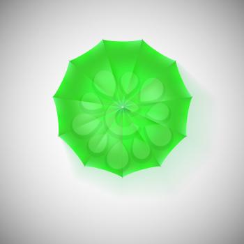 Opened green umbrella, top view, closeup. Vector illustration.