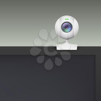 Webcam of white plastic standing on the monitor, vector illustration.