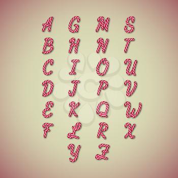 Candy Cane Alphabet. Editable vector illustration for your design.