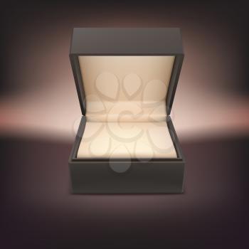 Product gift jewelry box. Opened case isolated on a dark background, vector illustration.