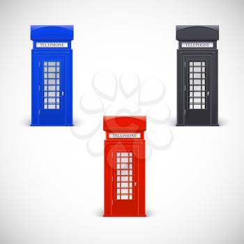 Colored telephone booths, Londone style. Vector illustration isolated on a white background