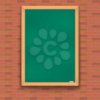 Green school board over brick wall, background for your design