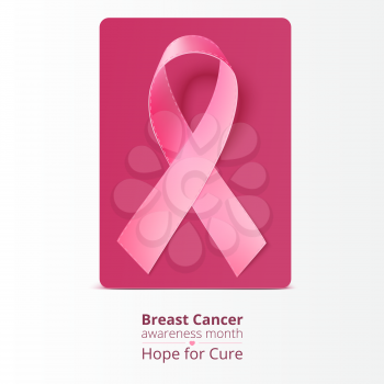 Pink breast cancer awareness ribbon, isolated on white. Vector illustration, eps10.