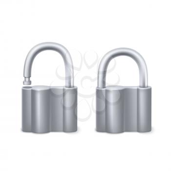Padlock in the open and closed position, isolated on white background