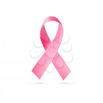Pink breast cancer awareness ribbon, isolated on white. Vector illustration, eps10.