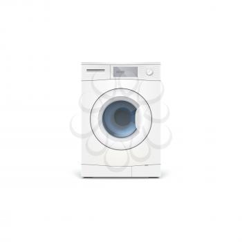 Washing machine isolated on white background with reflection. Front view, close-up. Editable vector