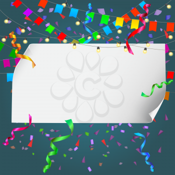 Festive background with banner and confetti. Editable vector for your bussines and design