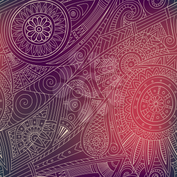 Tribal ethnic background. Hand-drawn vector doodles, seamless pattern. All elements are not cropped and hidden under mask, place the pattern on canvas and repeat