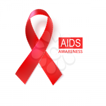 Red AIDS awareness ribbon, isolated on white. Vector illustration  eps10.