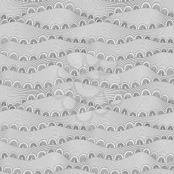 Black and white vector seamless hand-drawn pattern. Abstract wave pattern. Can be used as hand drawn seamless wave background. Doodle style. Place the pattern on your canvas and multiply.