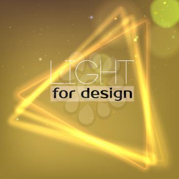 Abstract Neon triangle. Background with luminous swirling sparkle. Glowing triangle.. Shine triangle frame tunnel with light  effect. Cover for your presentation and design with space for your message