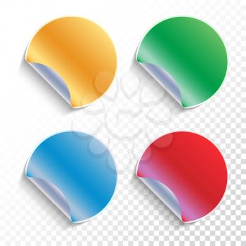 Collection of colored curled sticky stickers - red, blue, yellow, green. Vector illustration template for your design on white background.