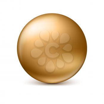 Golden glossy sphere isolated on white with shadow and reflections in the color of the sphere. Vector illustration for your design, easy to edit and change the size
