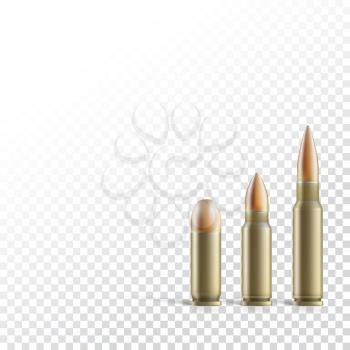 Cartridge with a bullet from a pistol, machine gun, and rifle isolated on transparent background. Photo-realistic illustration