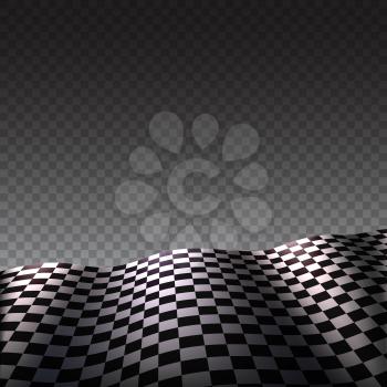 Checkered flag on transparent background, sports flag of black and white squares with place for promotional information. Vector template for your design