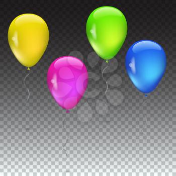 Set of balloons various beautiful colors, isolated vector on transparent backgound, eps10, contains transparencies.