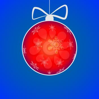 Christmas ball cut from paper with snowflakes on blue background with place for your text. Easily editable Greeting card template for your congratulations