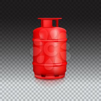 Propane gas balloon with reflexes. Red gas tank, gas container on transparent background.