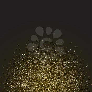 Gold glitter and bright sand, dark background.Golden sparkles, shiny texture,. Excellent for your greeting cards, luxury invitation, advertising, certificate