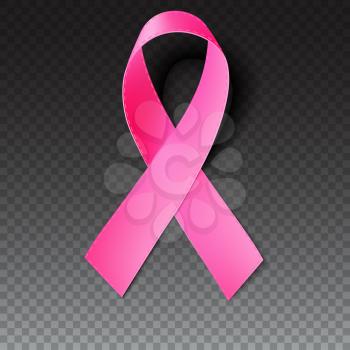 Pink breast cancer awareness ribbon, isolated on transparent background. Vector illustration, eps10.