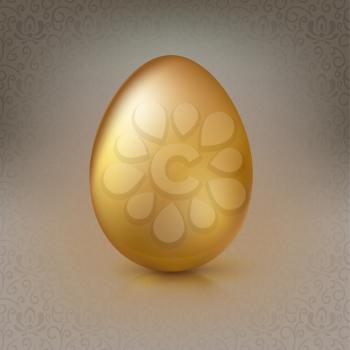 Golden egg on the background with floral pattern. Happy Easter greeting card decorated floral elements on bright background. Template for vip banners or card, exclusive certificate, luxury voucher