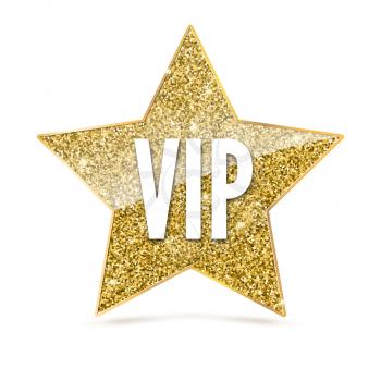 Five-pointed star with Golden edging and the inscription VIP. Sign of exclusivity and elitism with bright, Golden glow. Template for vip banners or card, exclusive certificate, luxury gift or voucher