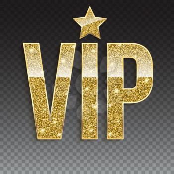 Glass symbol of exclusivity, the label VIP with glitter. Very important person - VIP icon on transparent background Sign of exclusivity with golden glow. Template for vip banners or card on trasparent