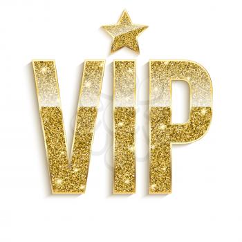 Golden symbol of exclusivity, the label VIP with glitter. Very important person - VIP icon on white background Sign of exclusivity with bright, Golden glow. Template for vip banners or card