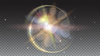 Circular light rays and lens flare backdrop, Isolated on trasparent. Glow light effect. Star burst with sparkles. Abstract bright motion background. Dynamic digital, technology horizontal backdrop