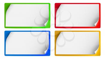 Set of banners, background for advertising and announcements. Blank sheets of paper with curled corners isolated. Horizontal billboards template with bend corners, 3D illustration.