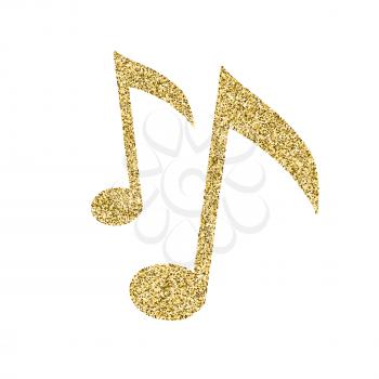 Musical notes icon with glitter effect, isolated on white background. Outline icon of notes, musical symbols, vector pictogram. Symbol from golden particles dust.