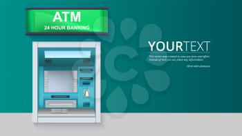 Bank Cash Machine. ATM - Automated teller machine with blank screen and carefully drawn details on white backdrop. Template for flyers, cover, presentation or poster.