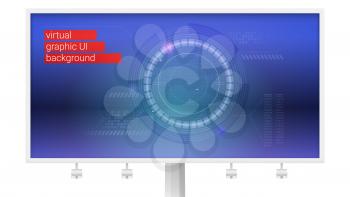 Billboard with digital layout Sci-Fi dashboard. HUD of cyberspace access platform, futuristic display with data of infographics. Technology of virtual reality. Vector abstract background.