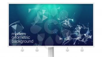 Big billboard with abstract polygonal plexus shapes. Concept of business communication, network internet, mobile and satellite links. Grid with points connected by lines. Modern vector background