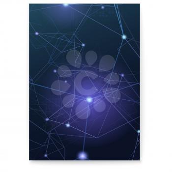 Abstract cover with plexus shapes, vector illustration. Concept of communication links. Grid with points connected by lines. Symbols of the network, internet, mobile and satellite communications.