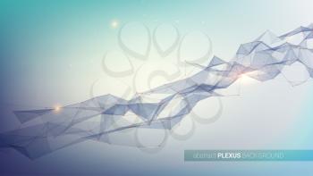 Plexus. Abstract digital background. Concept of network communicate. Structure with connected dots and triangular cells. Pattern for cover, presentation, leaflets. Vector 3D illustration.