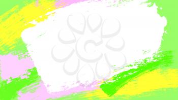 Acrylic brush strokes. Design element with vibrant color smears of white, green, yellow, pink paint. Banner with abstract multicolored paint pattern. Brushstrokes textures. Vector illustration