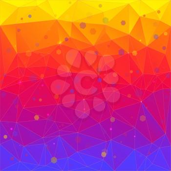 Bright abstract background of triangles. Fashionable gradient, trendy background with yellow, red and blue flowers. Low-poly festive backdrop for posters, banners, covers and invitations.