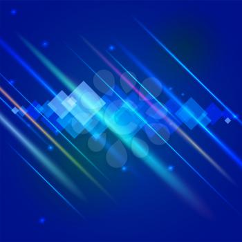 Abstract bright motion background with blurred light rays and lens flare. Dynamic digital, technology backdrop for breaking news or cover. Vector illustration.