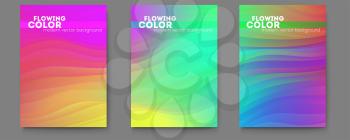 Set of posters with abstract flowing pattern. Modern background with colorful gradient lines. Wavering liquid shape. Flow of color ink. Vector illustration EPS10