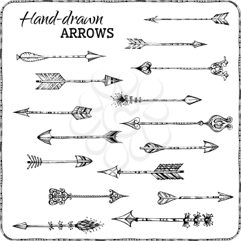 Ethnic arrows isolated on white background. Black and white illustration.